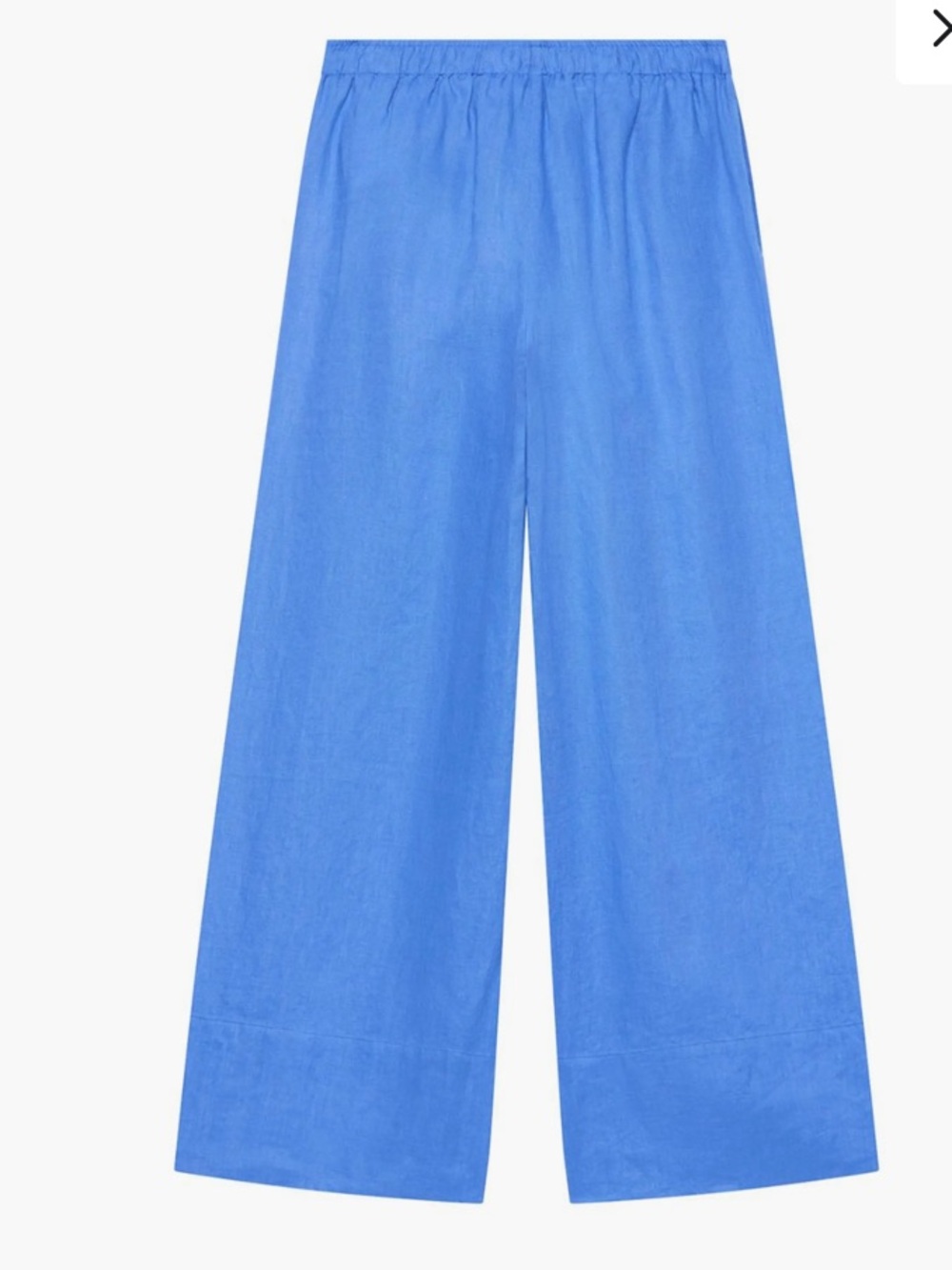 Mint Velvet Wide Leg Linen Trousers Pants L Long Tall Blue Minimal Elastic Waist - Picture 2 of 9